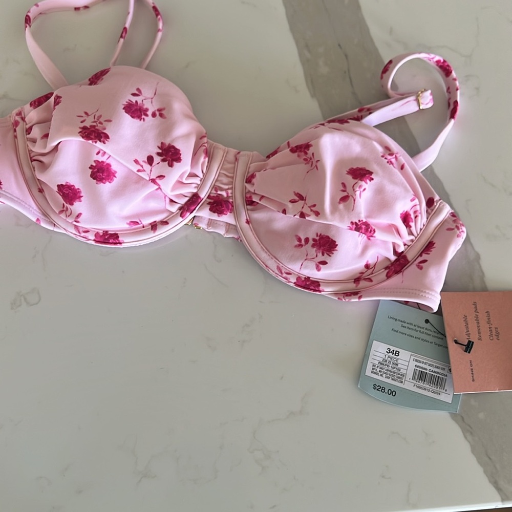 Shade & Shore Pink Floral Bikini Top